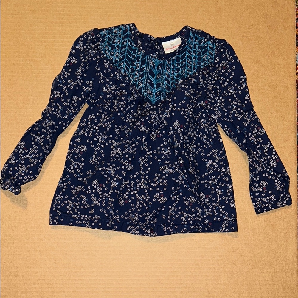 Hanna Andersson Navy Blue Floral Kids Blouse